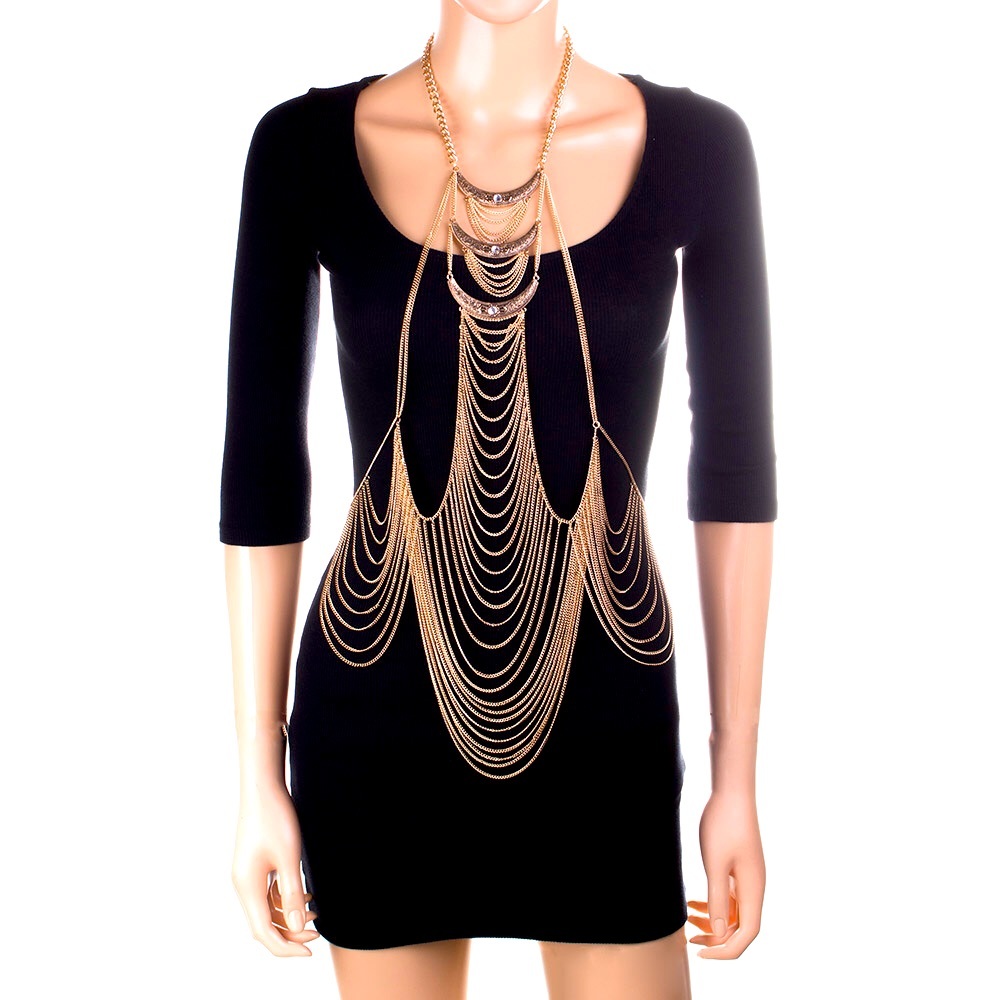 Stone Embellished Draped Chain Body Chain